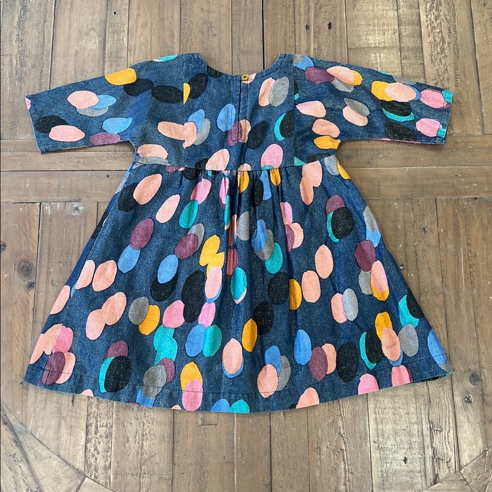 Pink Chicken Navy metallic dot tassel dress 3T colorful sparkle - Picture 8 of 10